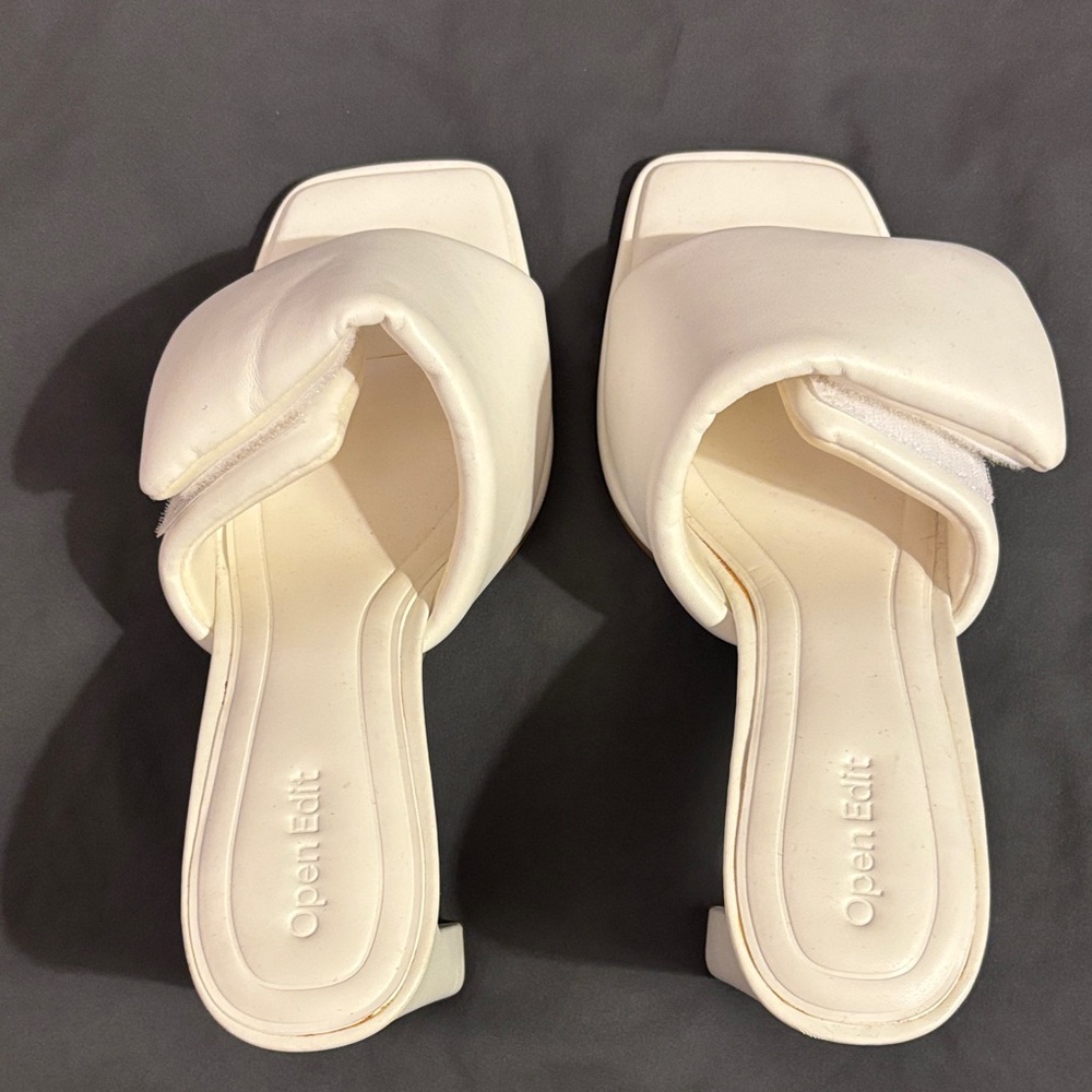 Open Edit Cream Padded Slide Mules